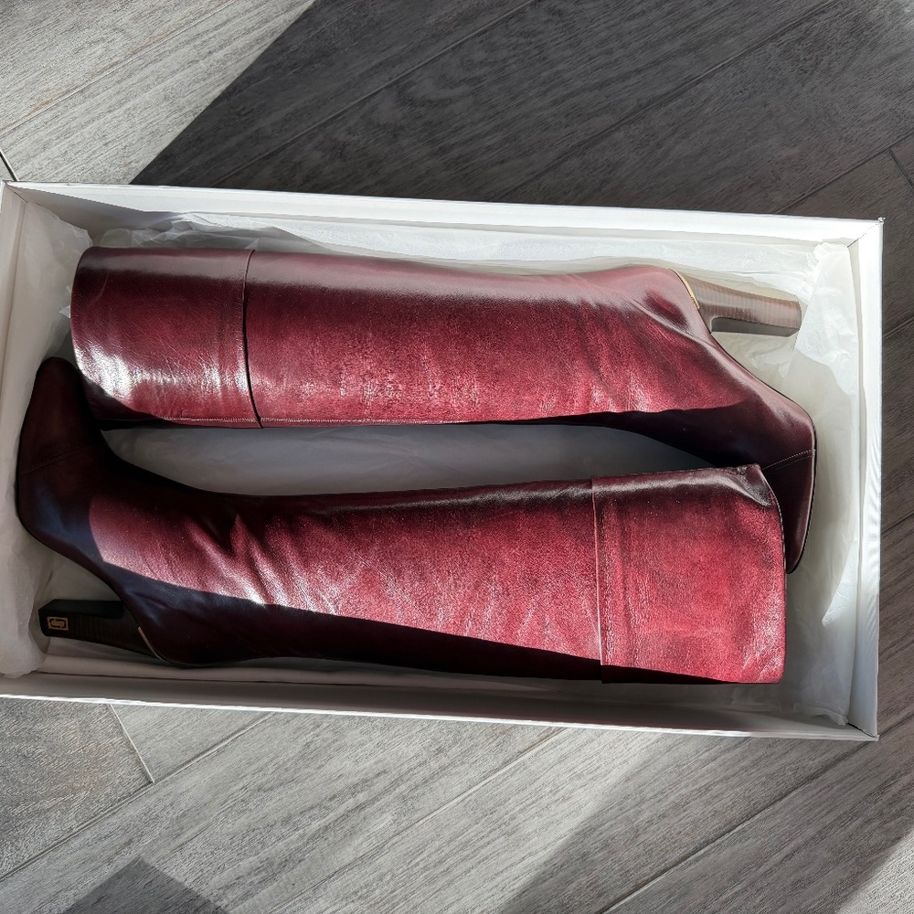 Marc Jacobs Knee-High Heeled Boots Bordeaux Size 7.5 (37.5)